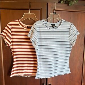 Rue21 Blue and Brown Fitted Ribbed Short Sleeve Tee